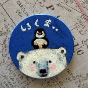 World travel with my little firend Original miniature hand-painted brooch, Unique wearable fine art, Christmas gift image 1