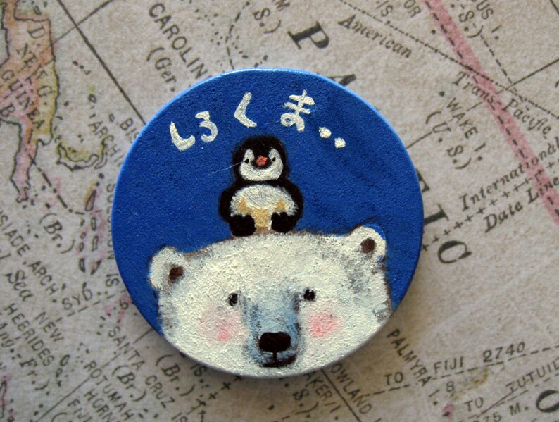 World travel with my little firend Original miniature hand-painted brooch, Unique wearable fine art, Christmas gift image 1