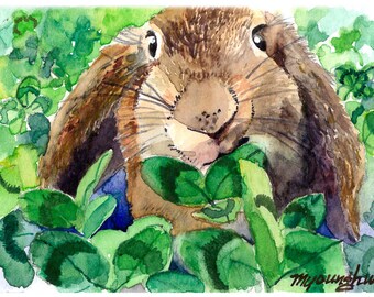 ACEO Limited Edition 12/25- Cutty Rabbit, Art print of an Original ACEO watercolor, Gift for bird lovers & a housewarming party