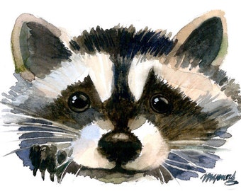 ACEO Limited Edition 12/25 - Raccoon, Cute animal art print of an original watercolor ACEO painting, Gift idea, Farewell party