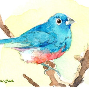ACEO Limited Edition 1/50, Pastel blue, Bird art by Anna Lee, Gift for housewarming party, Gift for bird lover