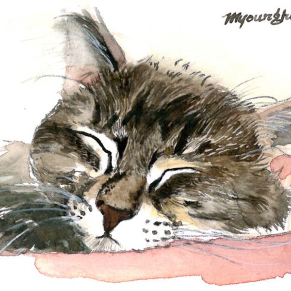 ACEO Limited Edition 7/25, Don't bother me! Cute cat art print of original watercolor, Gift idea for cat lovers