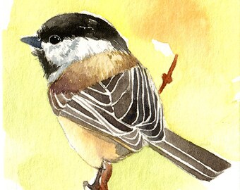 ACEO limited EDITION (1/50) of ACEO original watercolor, Fallish, Autumn chickadee, Chickadee in fall, Gift for nature lovers