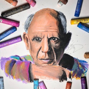Art print of original in oil pastel, Pablo Picasso portrait,  Home decor idea