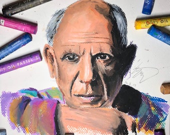 Art print of original in oil pastel, Pablo Picasso portrait,  Home decor idea