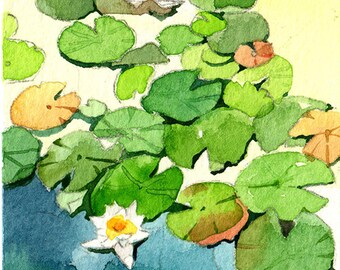 ACEO Limited Edition 1/50, Water lilies, Gift for flower lovers, Miniature painting, Home decor idea