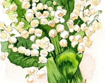 ACEO Limited Edition 6/25, Flower of May, Lily of the valley watercolor, Flower in spring, Gift for nature lovers, Gift for her