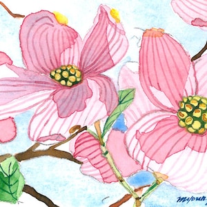 ACEO Limited Edition 3/25- Rosa Dogwood Blumen, Frühling, Kunstkarte eines Originalaquarells von Anna Lee, Einweihungsgeschenk