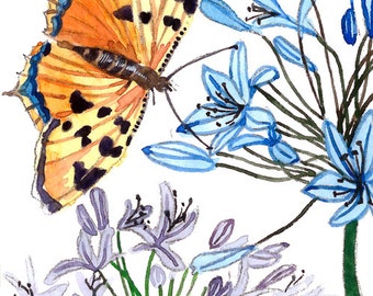 ACEO Limited Edition 3/25-Butterfly in her garden, Art print of an original watercolor painting, Housewarming gift idea, Artist trading card