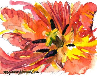 ACEO Limited edition 8/10- A tulip blossom, Art card of an ACEO original watercolor, Flower painting, Gift idea for house warming party