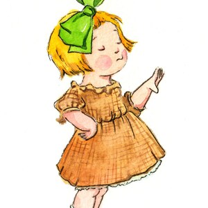 ACEO édition limitée 1/50, Non, non, illustration vintage, Enfants malicieux, Portrait de fille, Art de collection, Illustration de jolie fille