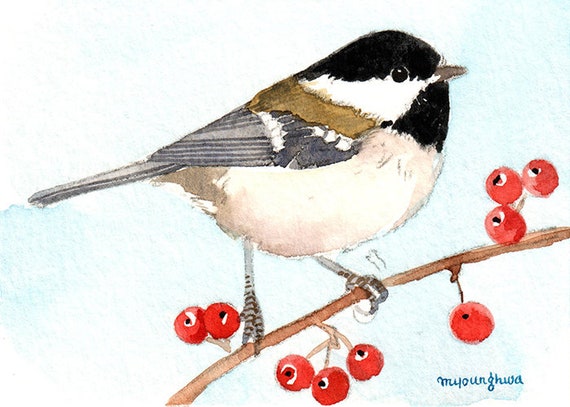 Art print of watercolor Bluebird Gift for her ACEO Limited Edition A glance