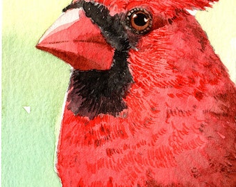 ACEO Limited Edition 1/50- Mr.Cardinal, Gift for bird lovers, Miniature painting, Home decor idea