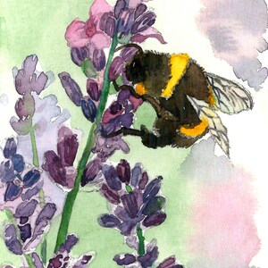 ACEO Limited Edition 15/25 -A little fluffy bee, print, Art print of an original ACEO watercolor painted by Anna Lee
