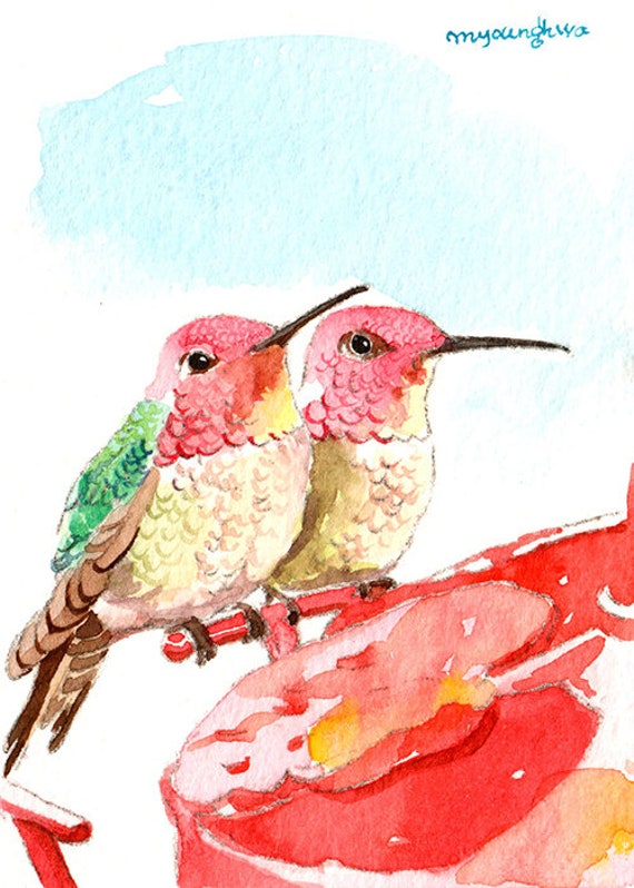 ACEO Limited Edition Hummingbird Art print,Gift for her Little speedy