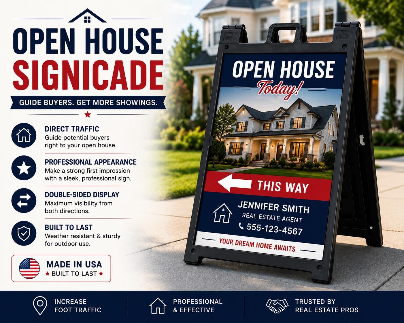 Open House Signicade | Realtor A-Frame Directional Sign for Showings