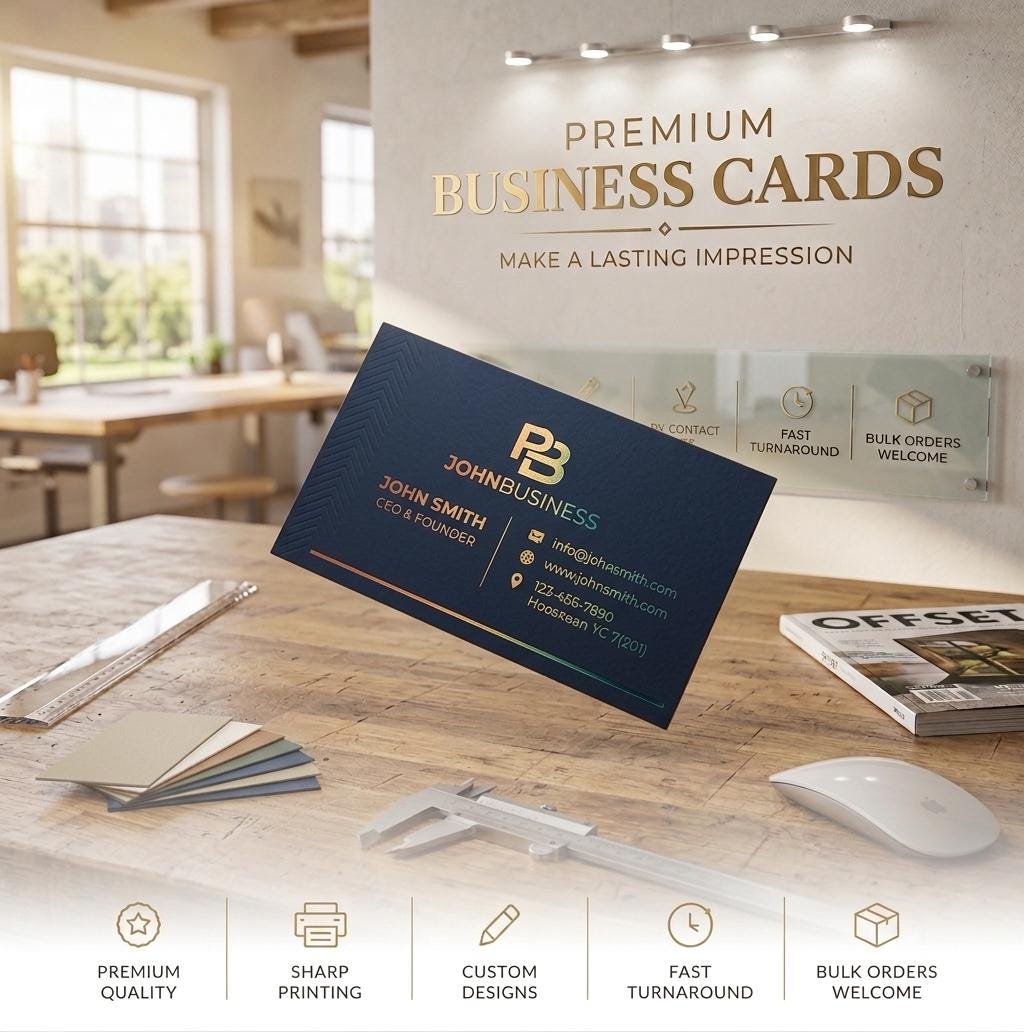 Custom Business Cards: Matte or Glossy Finish, Full Color Printing