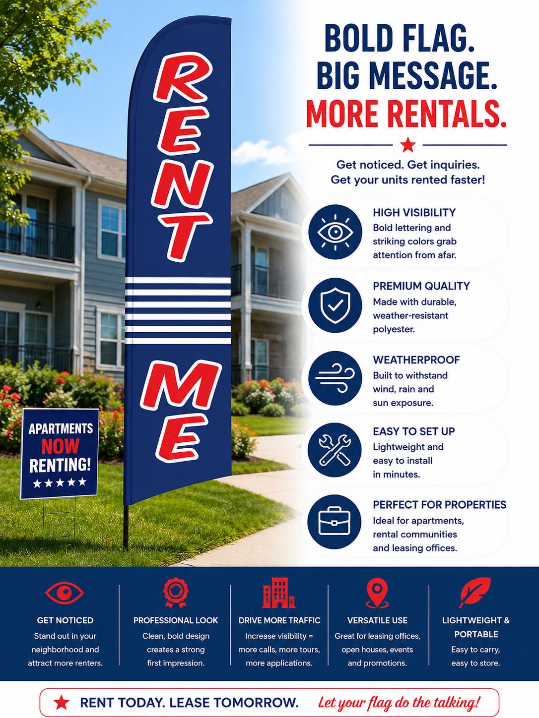 Rent Me Feather Flag, Apartment Rentals Banner, Leasing Office Adve...