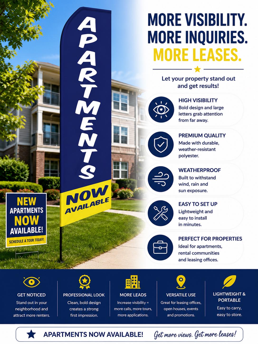 Apartments Now Available Flag, Apartment Leasing Flag, Property Man...
