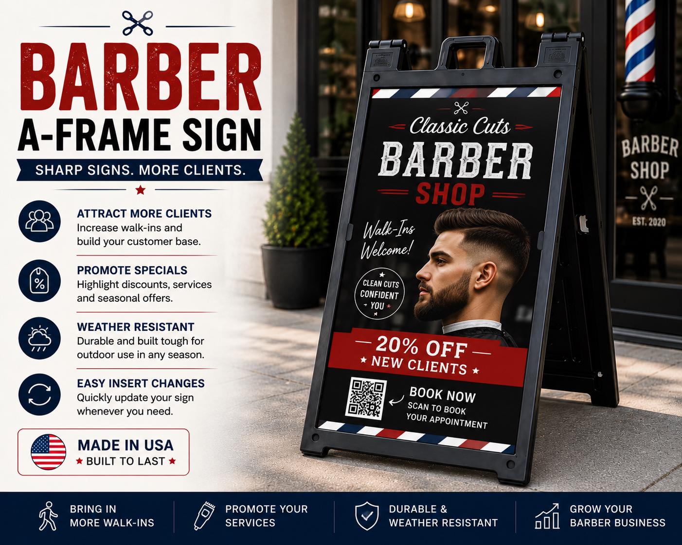 Custom Barber A-Frame Signicade | Outdoor Advertising with Printed ...