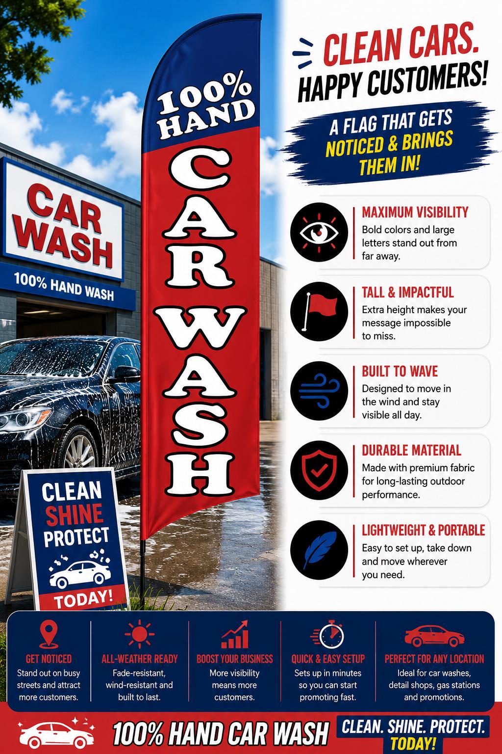 Car Wash Feather Flag with Hardware Included | Car Wash Banner | Au...