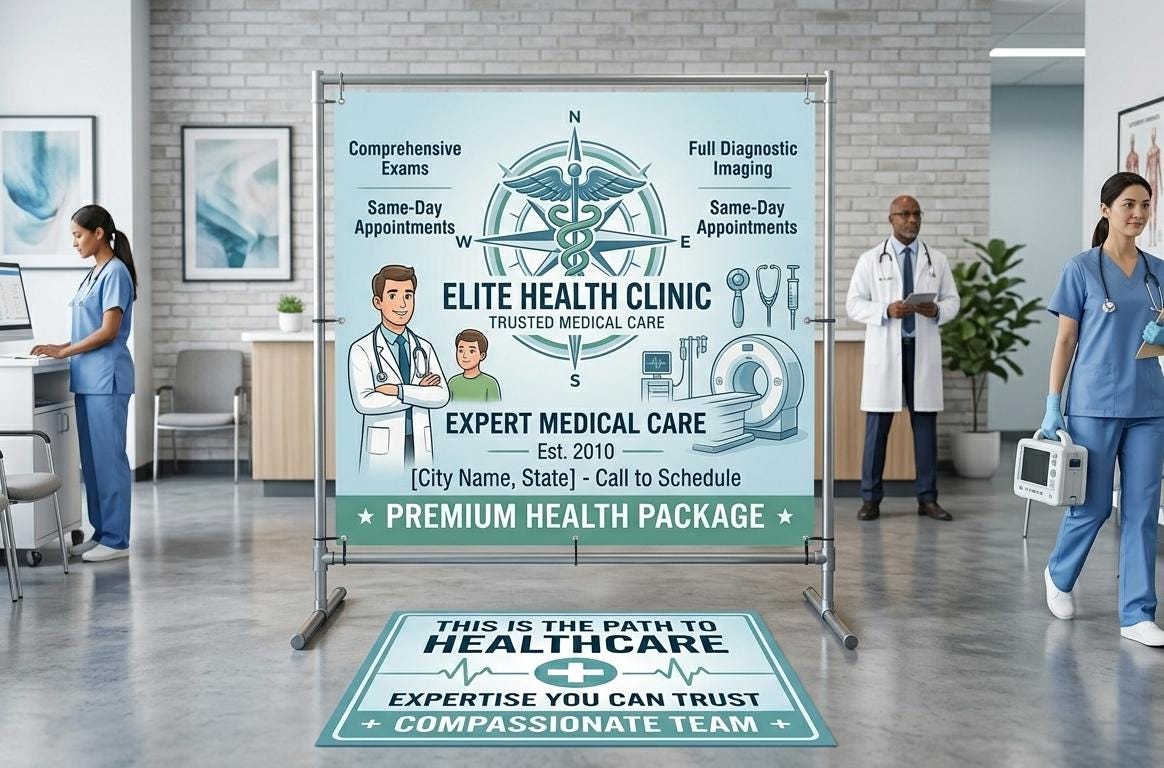 Custom Health Clinic Backdrop and Floor Decal Set, Medical Event Di...