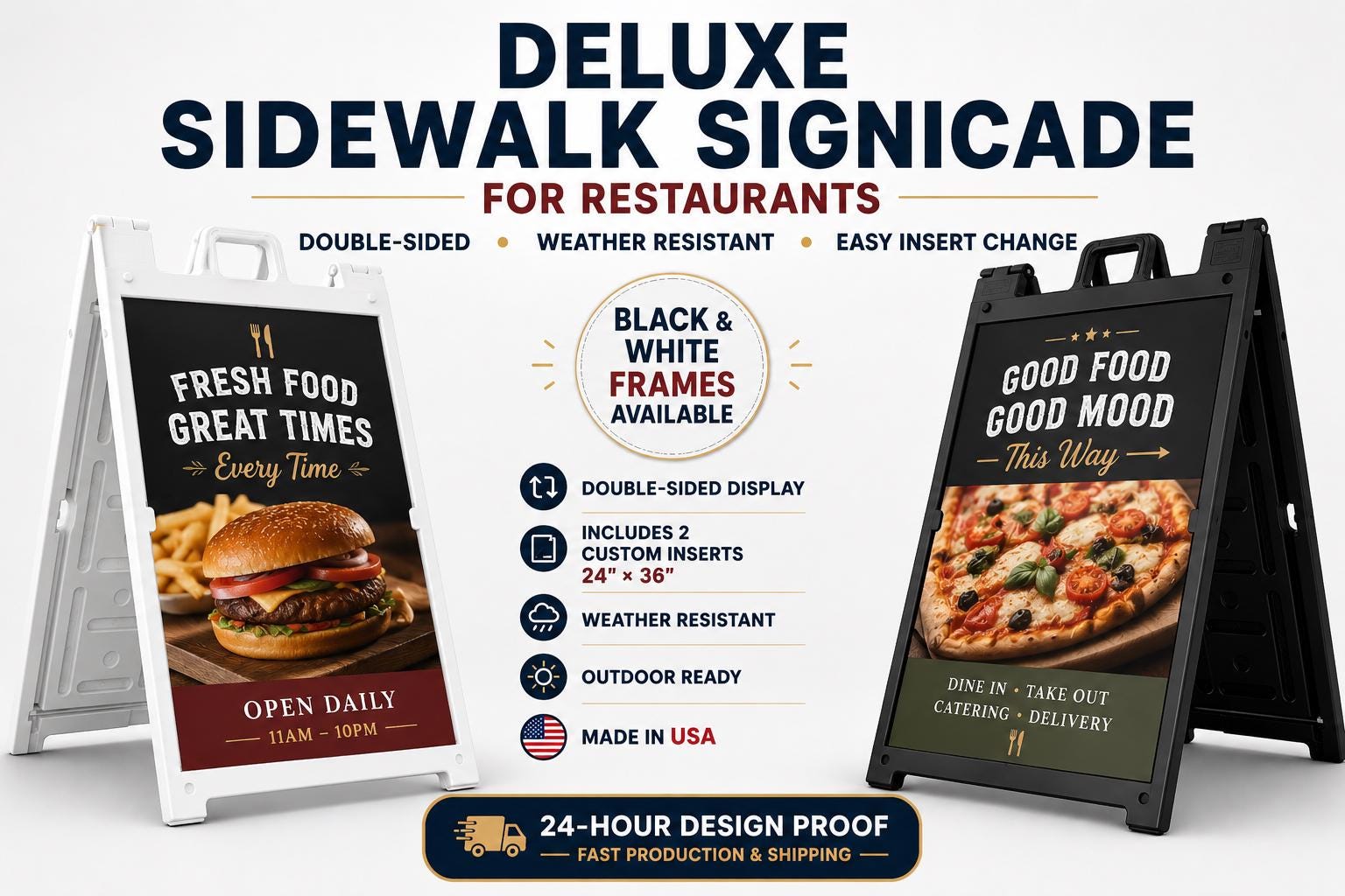 Custom A Frame Sidewalk Signicade | Restaurant Outdoor Sign with 24...