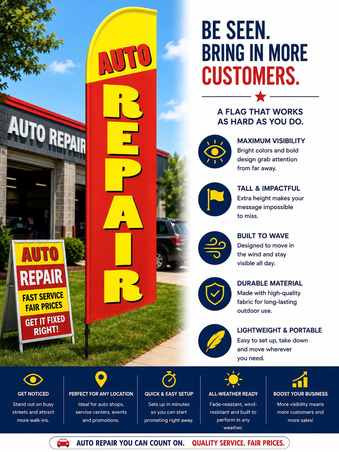Auto Repair Feather Flag with Hardware Included | Mechanic Shop Ban...