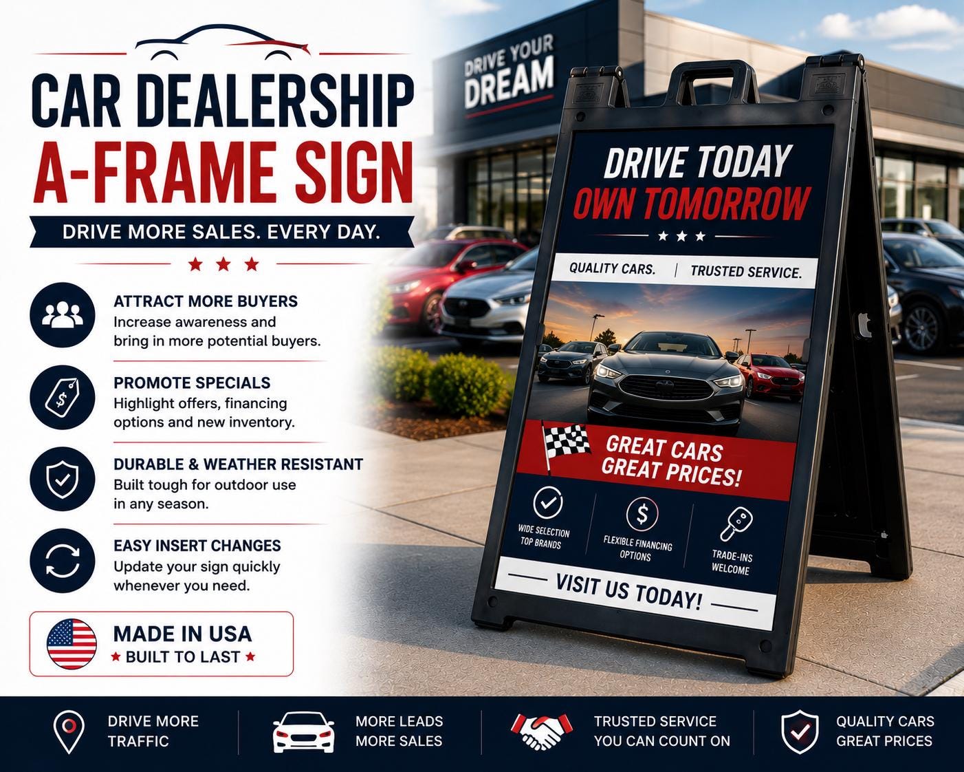 Custom A-Frame Signicade | Car Dealership Outdoor Advertising Sign ...