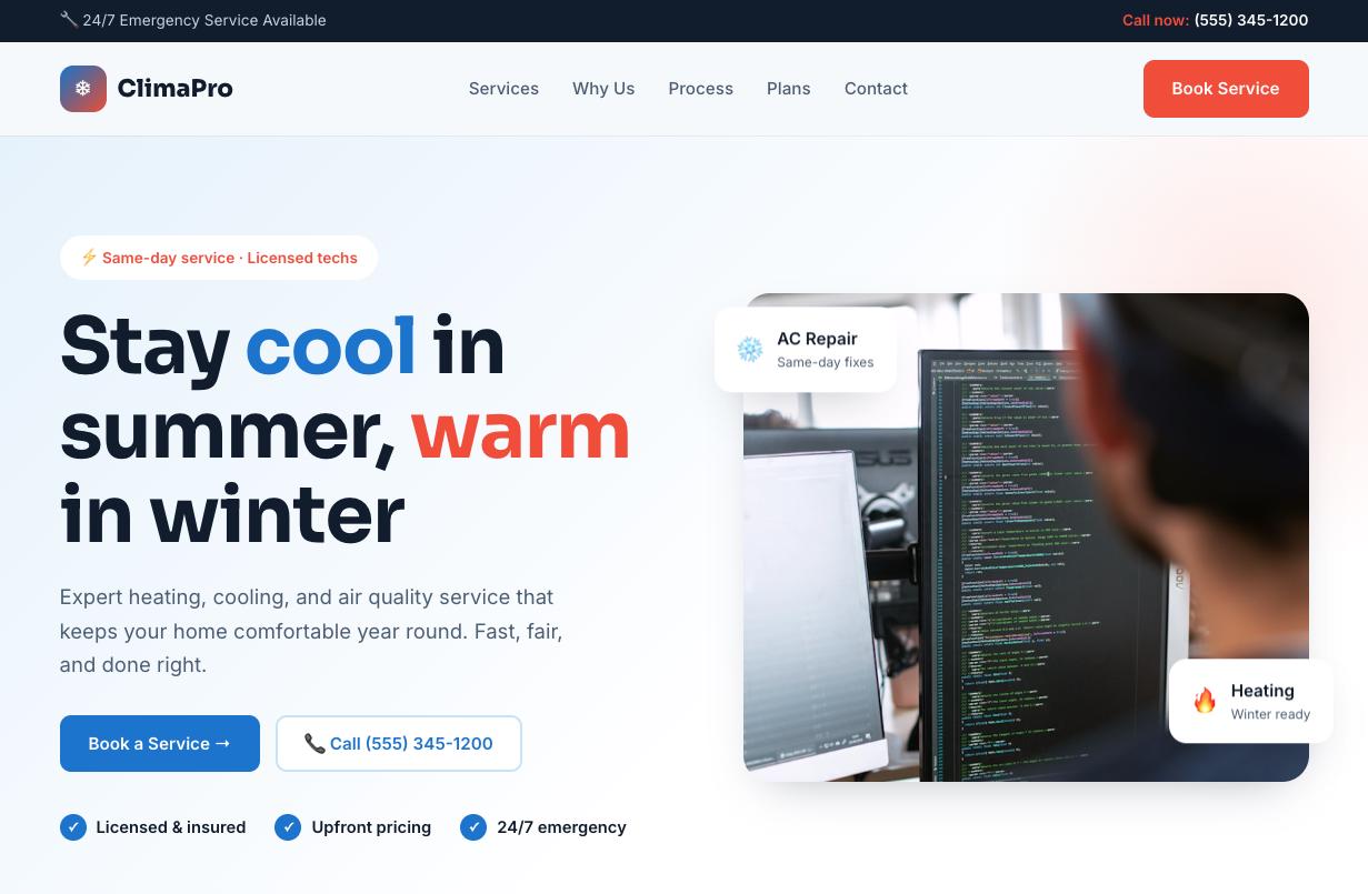Modern Contractor Website Template: Sleek Design for AC Air HVAC Co...