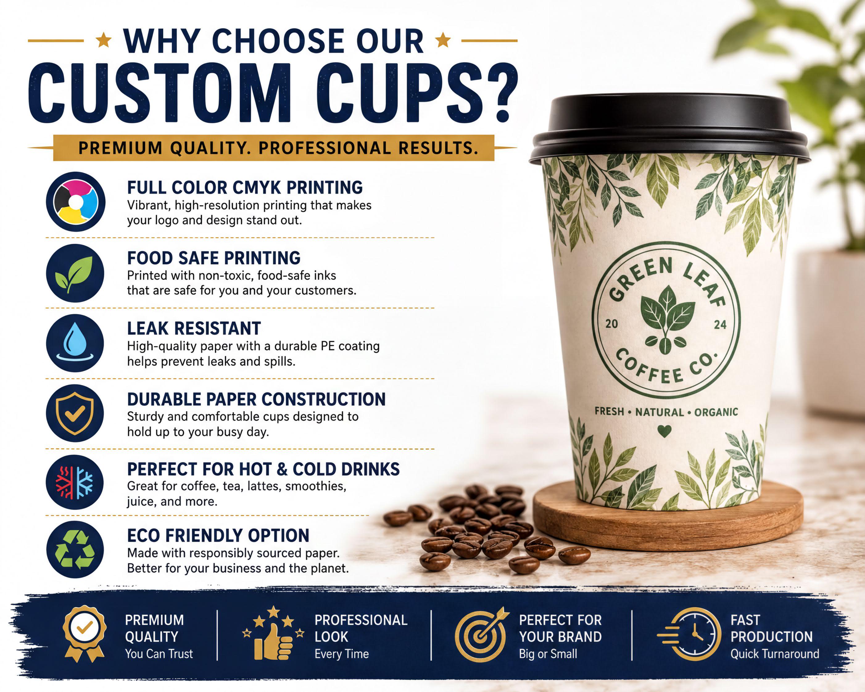 Full Print Custom Bakery Paper Cups with Lids Included | Personaliz...