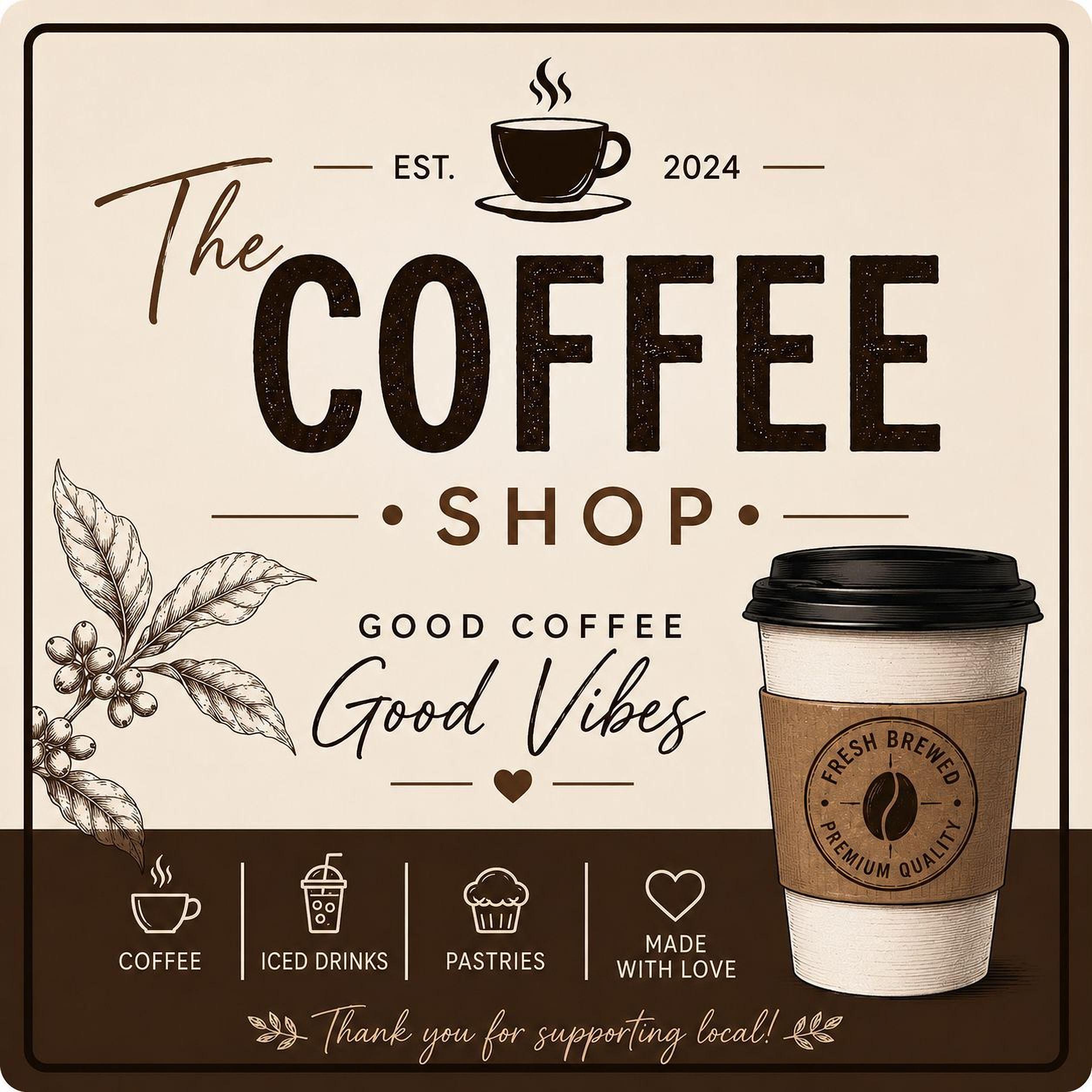 Custom Coffee Shop Sign: Lightweight PVC Business Logo (Indoor/Outd...