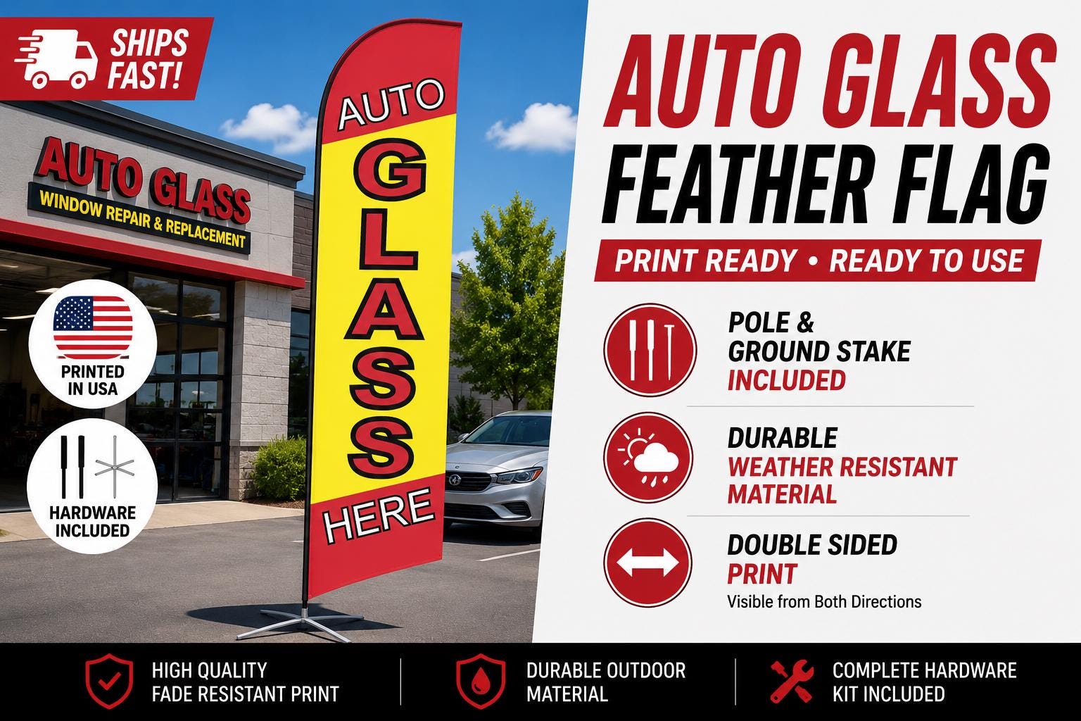 Auto Glass Feather Flag – Weather Resistant, Double Sided Print (Ha...