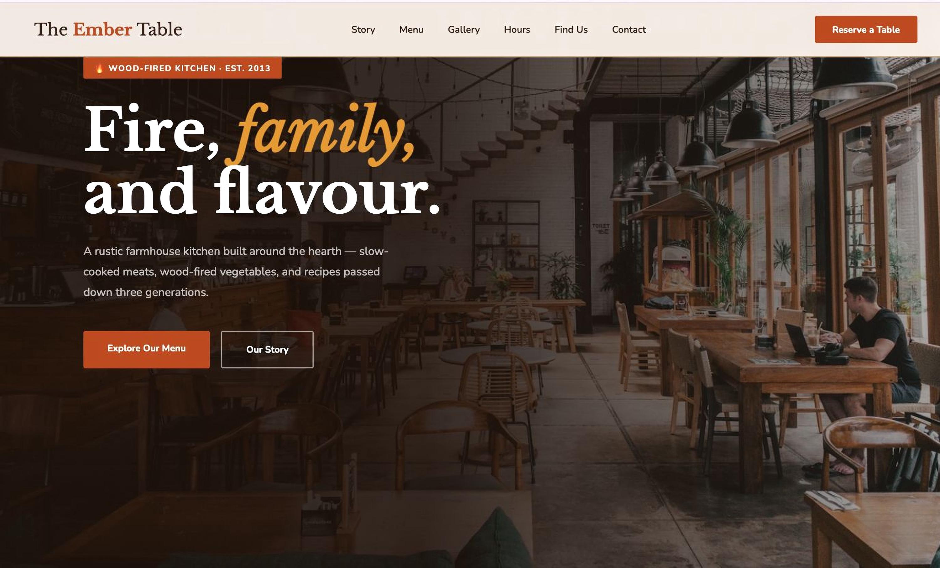 Rustic Warm Restaurant Website Template | Custom Coded Responsive Site