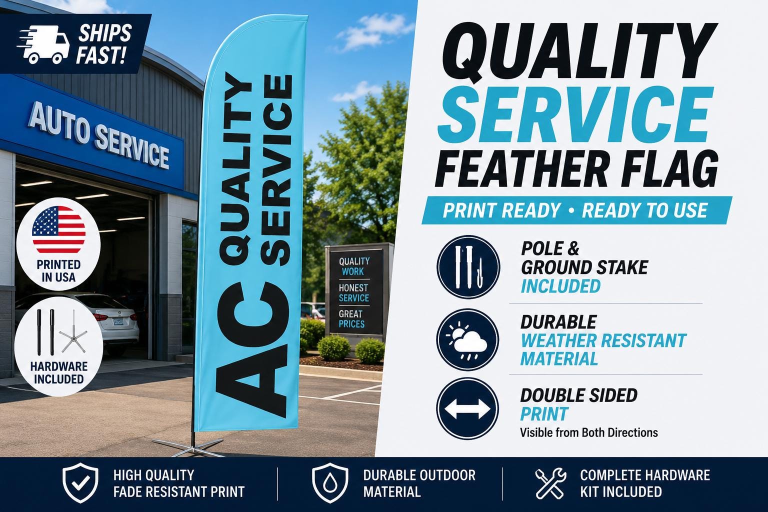 AC Quality Service Feather Flag – Outdoor Business Advertising (Pri...