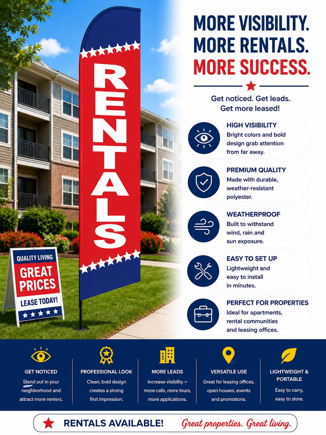 Quality Living Rentals Feather Flag, Apartment Leasing Banner, Rent...