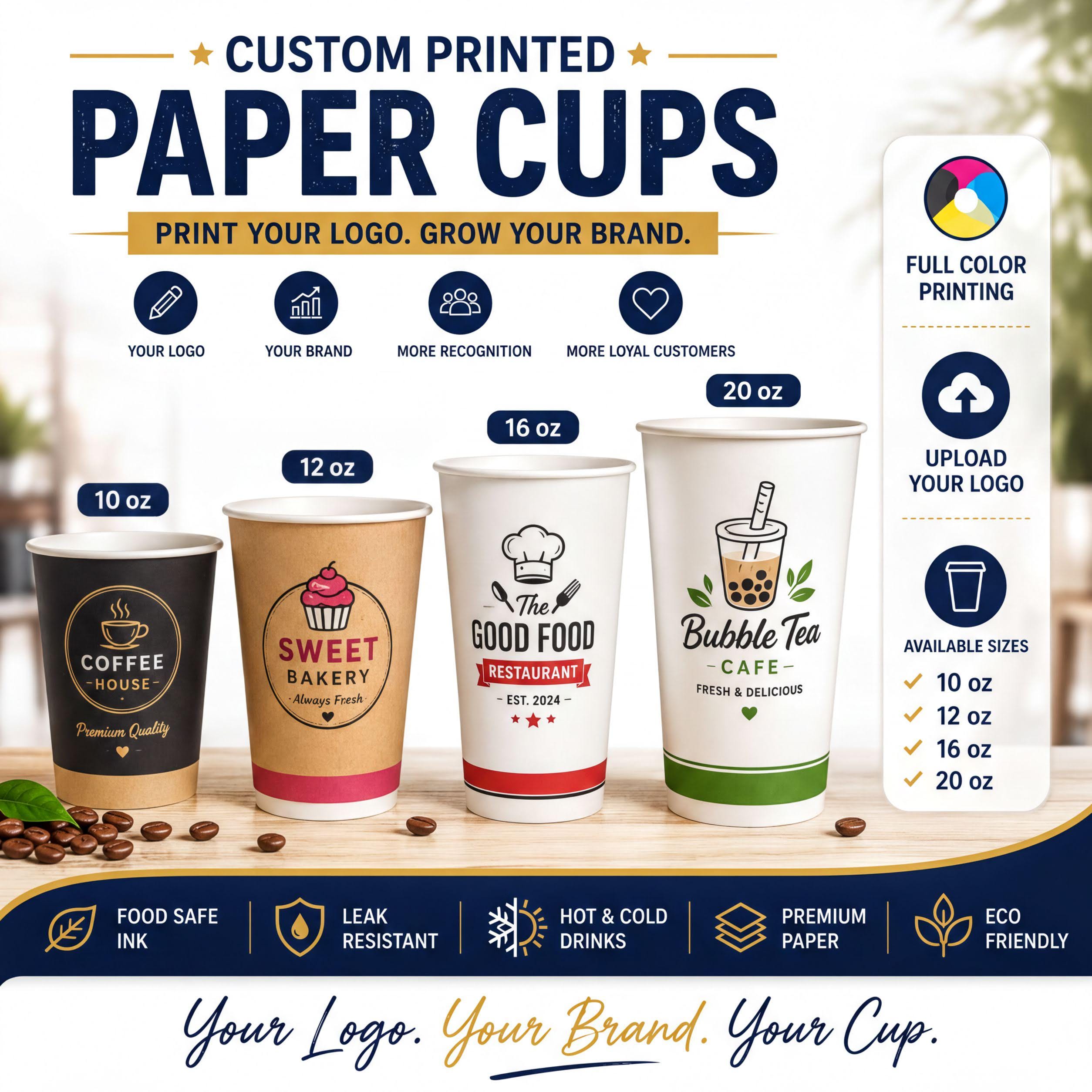 Custom Full Printed Paper Cups with Lids Included | Personalized Co...