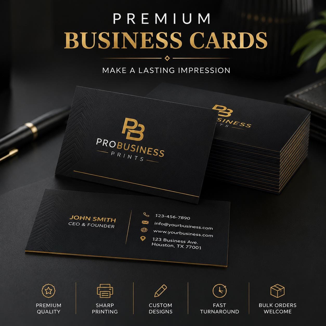 Custom Business Cards: 100 Printed with Your Logo (Matte or Glossy)