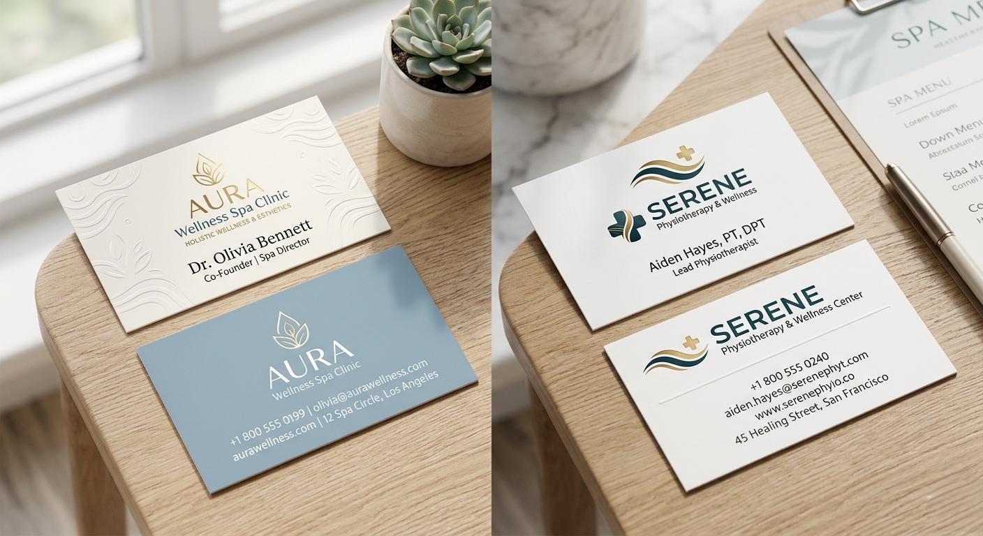 Elegant Spa Business Cards, Wellness Center Branding, Minimalist Lo...