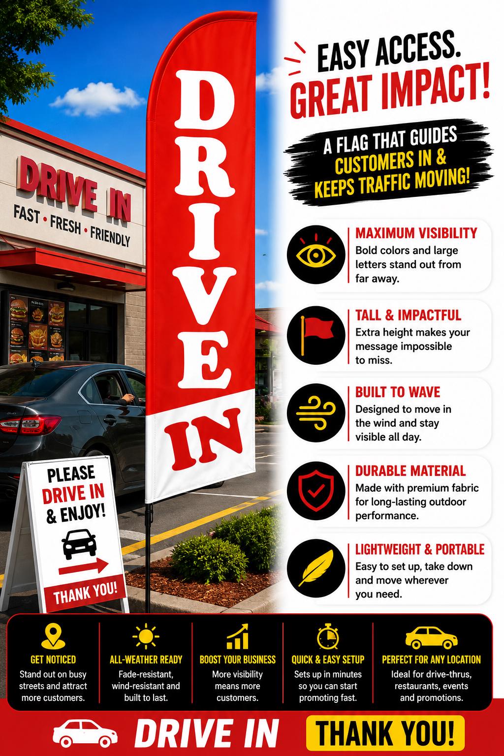 Drive In Feather Flag with Hardware Included | Drive-In Restaurant ...