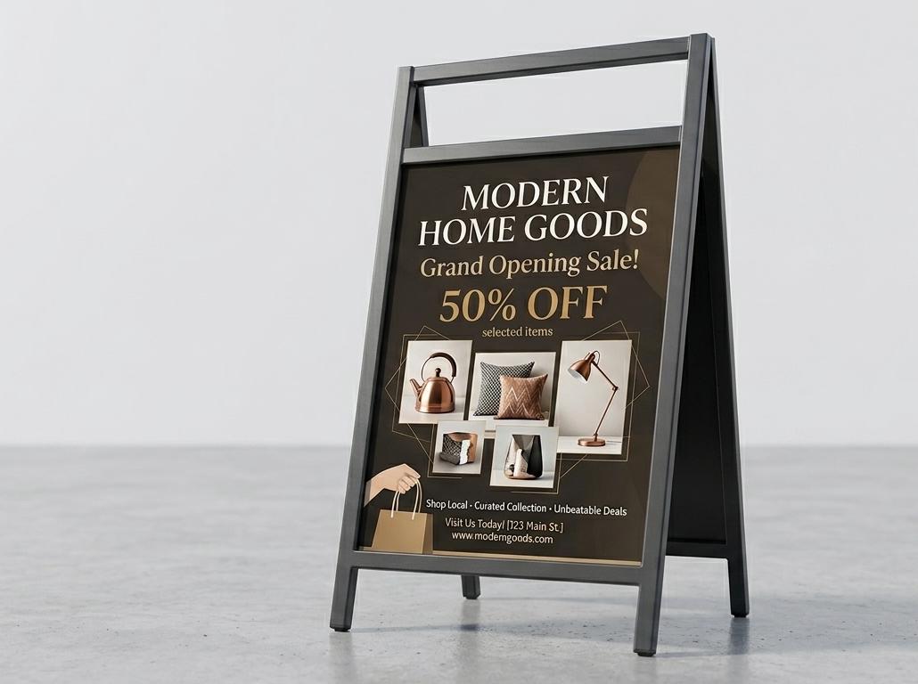 Sidewalk Sign: Metal A-Frame , Weatherproof, Vibrant UV Print