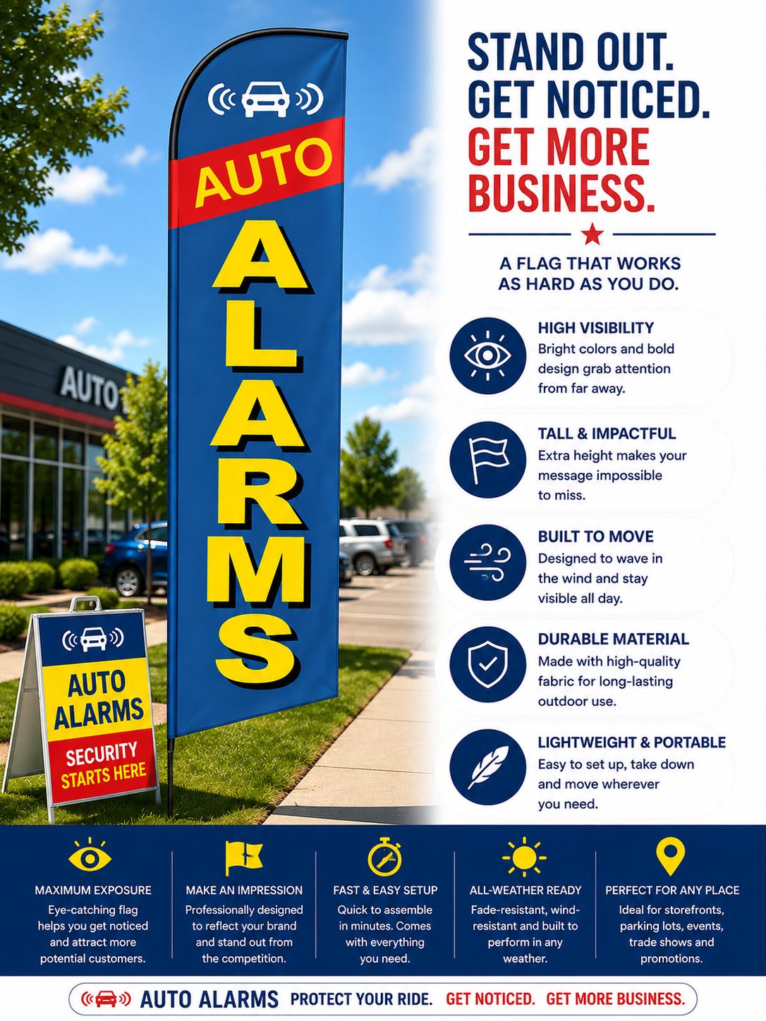 Auto Alarm Feather Flag, Car Alarm Flag, Auto Security Banner, Auto...