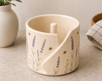 Ceramic Paper Towel Holder, Handmade Floral Kitchen Roll Stand, Boho Countertop Organizer, Housewarming Gift