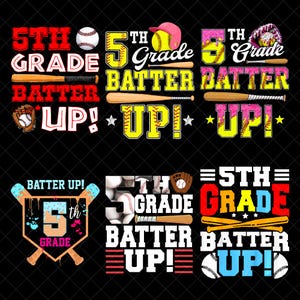 Back To School Teacher Student 5th Grade Batter Up Baseball Png, Fifth Grade png, First Day Of School, Education Png, Instant Download
