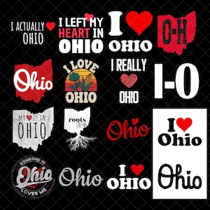 Paquete PNG de Ohio, descarga digital con el mapa del estado de Ohio y raíces de corazón, diseños gráficos desgastados por sublimación con orgullo del estado de Buckeye