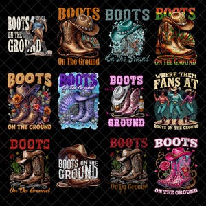 Stiefel auf dem Boden Bundle PNG, Schwarze Cowgirls Png, Rosa Cowgirl Stiefel PNG, Cowgirl Western Retro Sublimationsdesign, Sublimationsdesign
