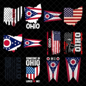 Ohio Flag PNG Bundle, Distressed Ohio Map USA State Pride Digital Download, Buckeye State Sublimation Designs for Shirt and Decor