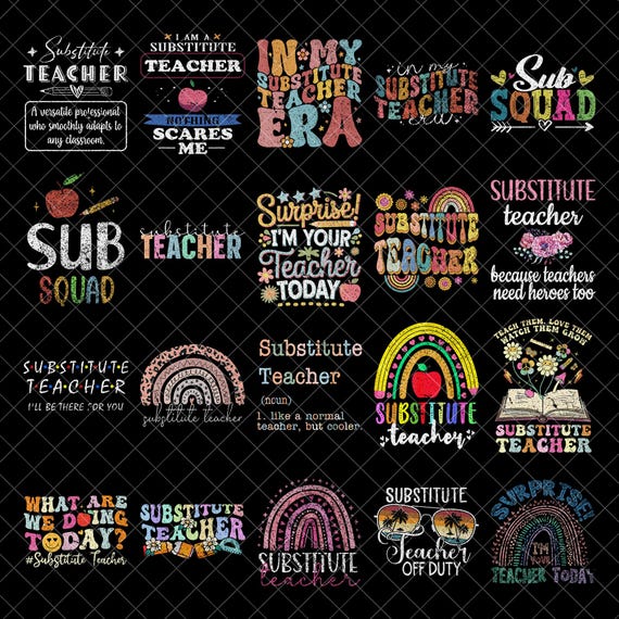 Substitute Teacher Png Bundle, Dedicated Teacher Png, Teacher gift, Trendy Teacher Shirt Design Png, Back to School, First Day Hardworking