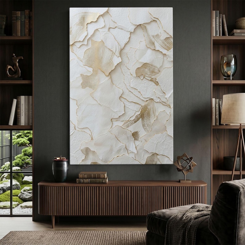Abstract Gold Leaf Wall Art, Neutral Texture Canvas Print, Modern ...