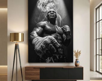 Boxer Wall Art, Heavyweight Champion Canvas Print, Sports Office Decor, Masculine Gym Poster, Black and White Fighter Photography Art